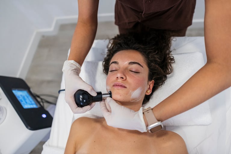 Young woman receiving radiofrequency facial treatment for skin rejuvenation